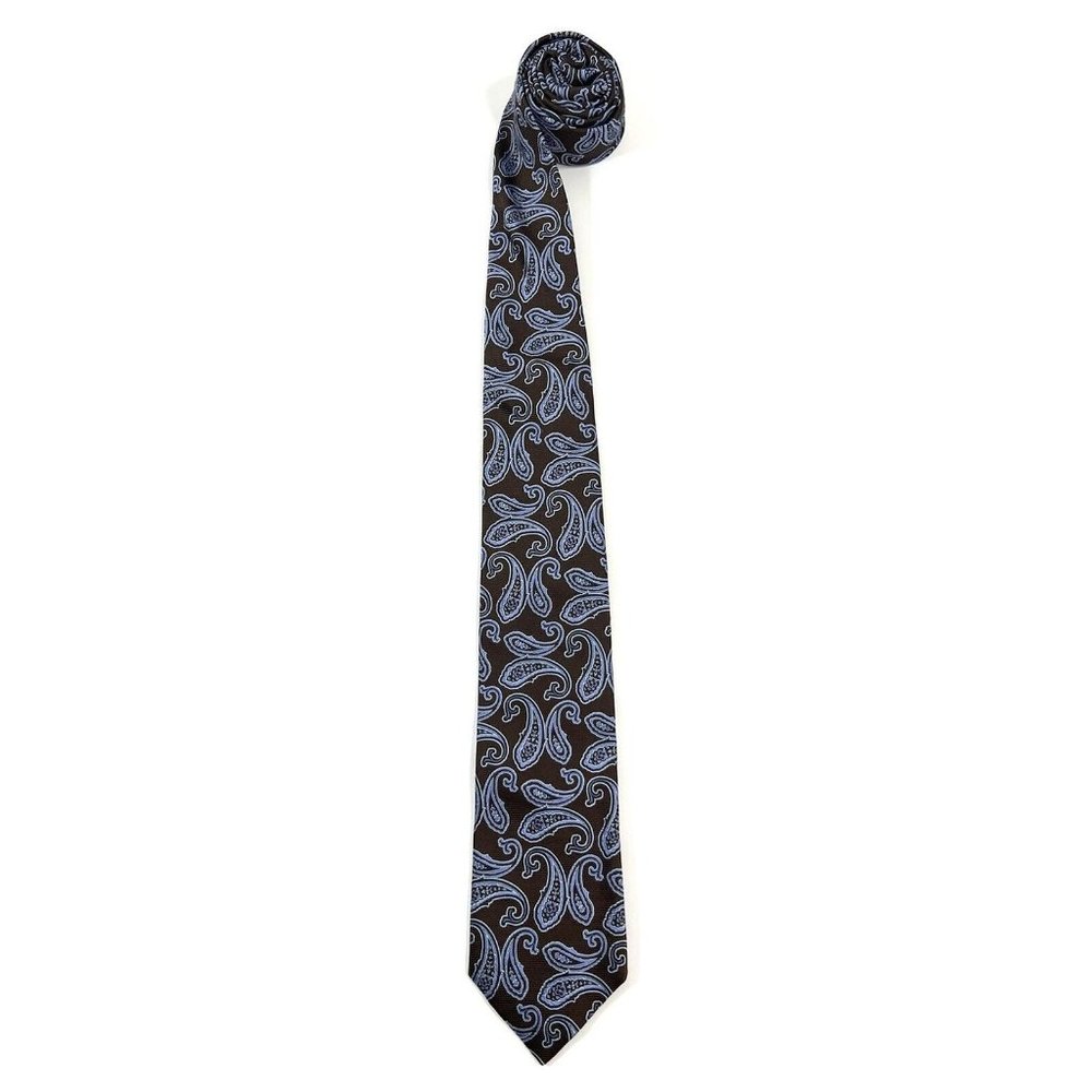 Massimo Bizzocchi By Kiton 100% Silk Luxury Tie Brown Blue Paisley Made In Italy